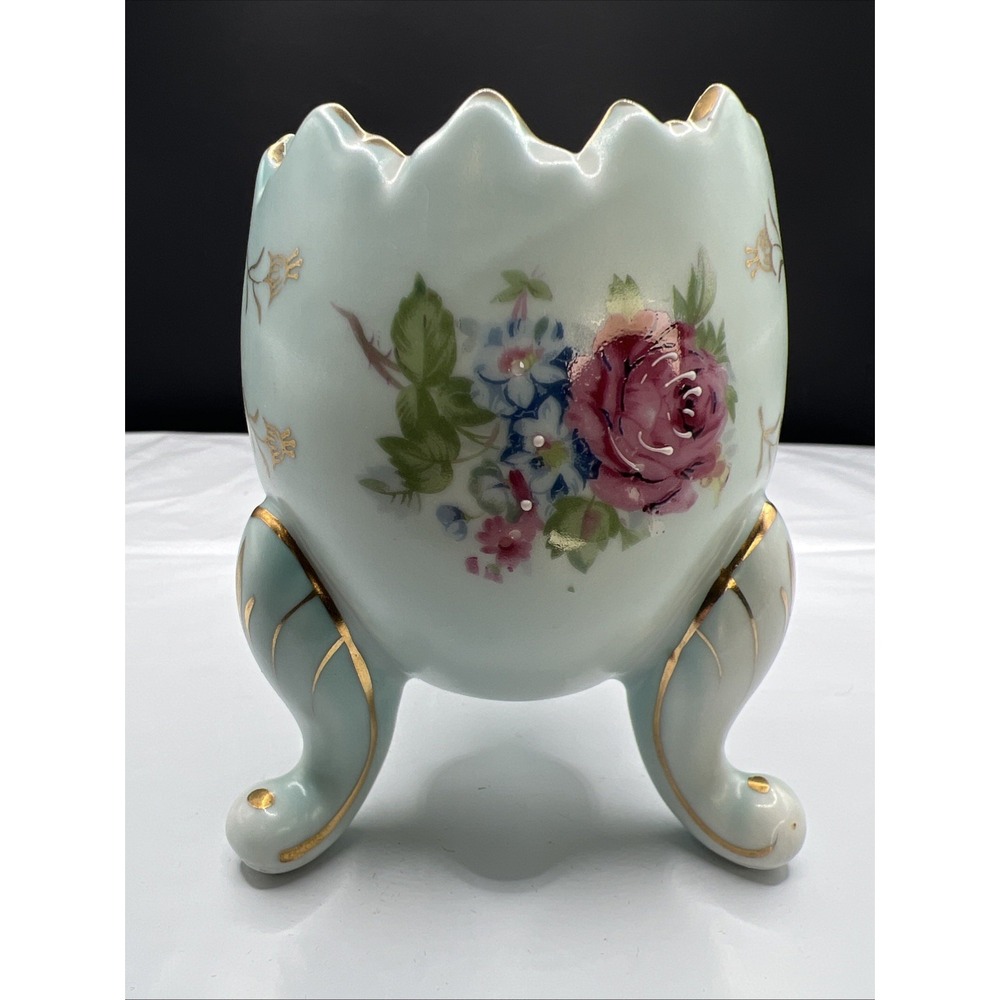 Vtg Napco Porcelain Footed Cracked Egg Vase Hand Painted Rose 3H3199/S Japan